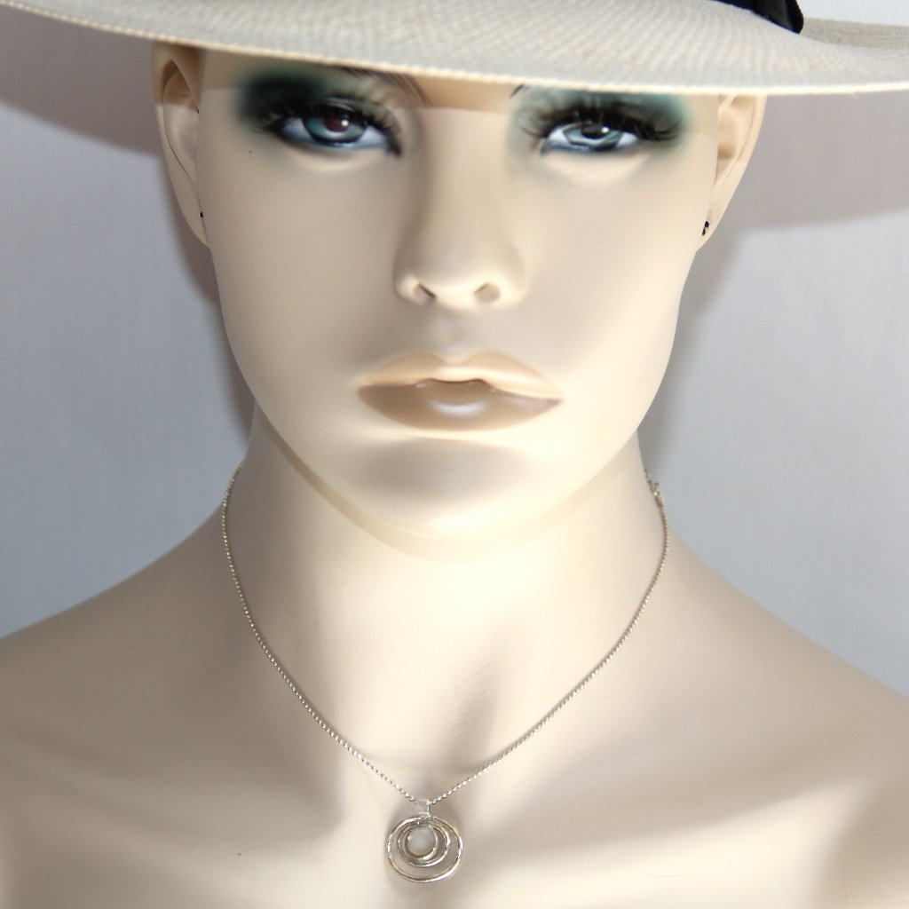 Sterling Silver Scroll Pendant On Bead-Ball Chain. Unique Sparkling Polished